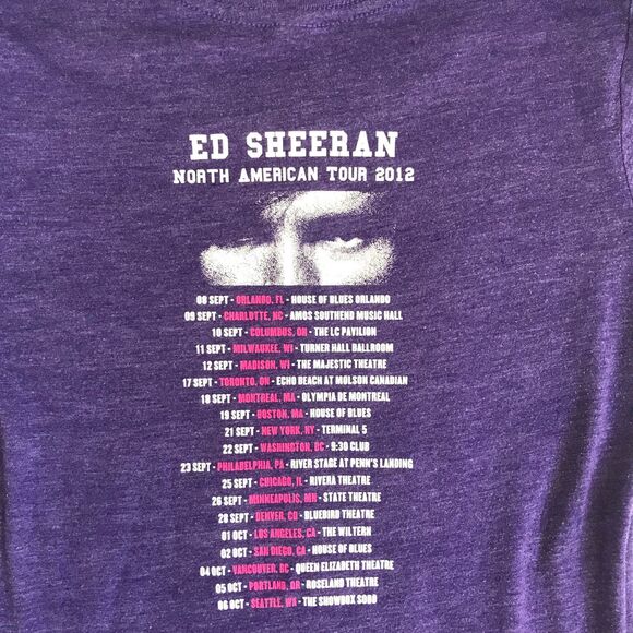 Ed Sheeran 2012 North American Tour Concert Shirt Purple Womens Small - Picture 6 of 8